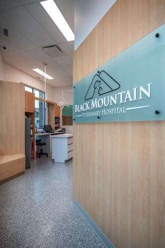Branded entrance signage leading into the treatment area of our veterinary hospital in Kelowna