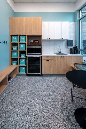 Staff break room and kitchen area at our veterinary hospital in Kelowna